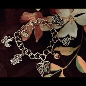 James Avery Sterling Silver Heart Charm Bracelet 6 Charms Gold Heart Flowers